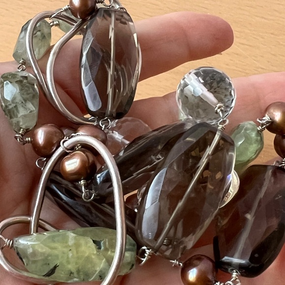 VINTAGE RARE WENDY MINK NECKLACE 925 SS SMOKY QUARTZ ROCK CRYSTAL GREEN PREHNITE - Picture 13 of 16